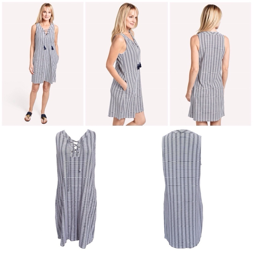 TOMMY BAHAMA Island Cays Stripe Lace Up Spa Dress Coverup Size Medium
